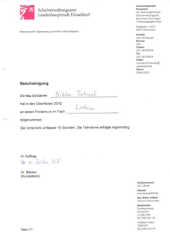 Latein-Ferienkursus - Schulverwaltungsamt-Bescheinigung Latein-Ferienkursus - Schulverwaltungsamt-Bescheinigung